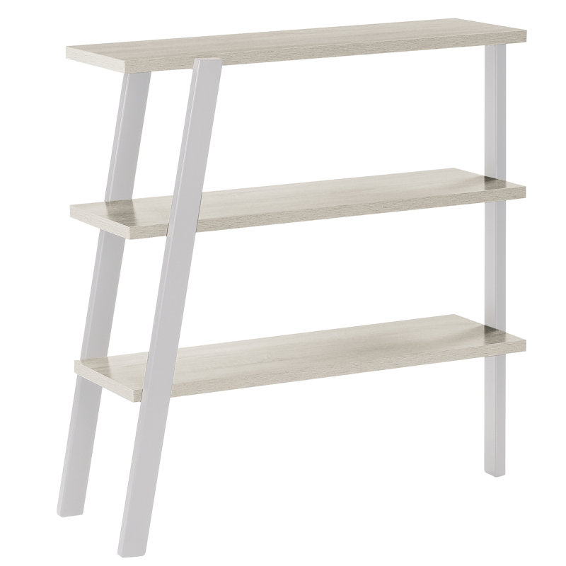 White Ash 3-Shelf Ladder Bookcase with Silver Accents