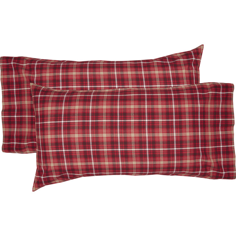 Braxton King Size Apple Red Plaid Cotton Pillowcase Set