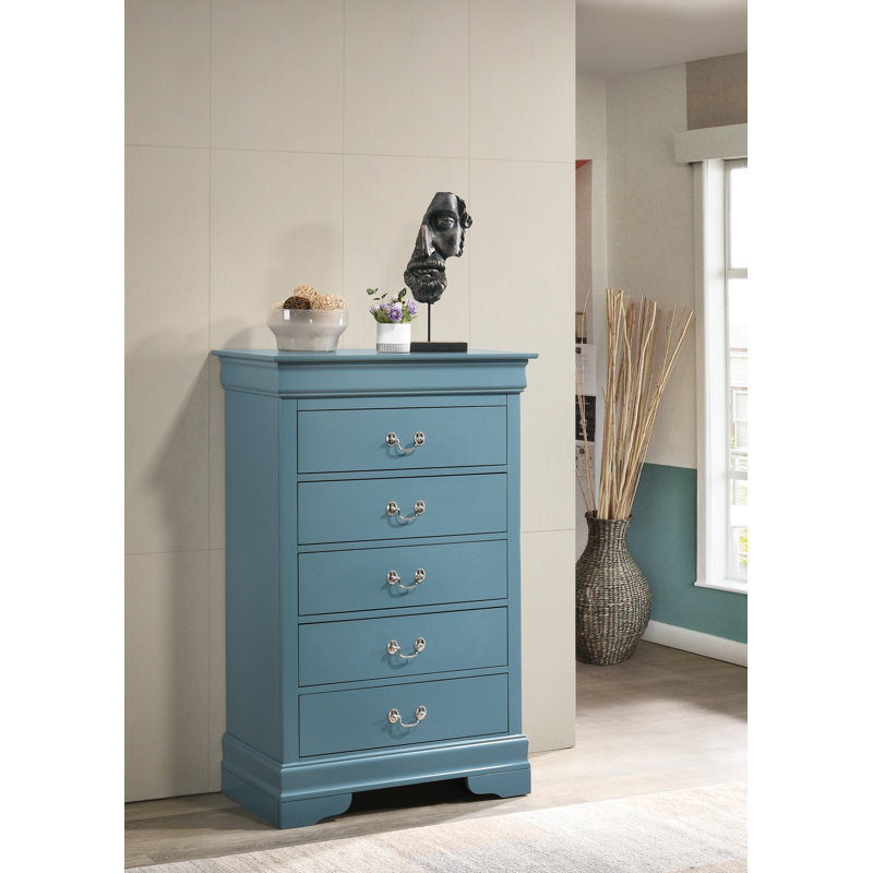 Black Wood 5-Drawer Lingerie Chest with Dovetail Drawers