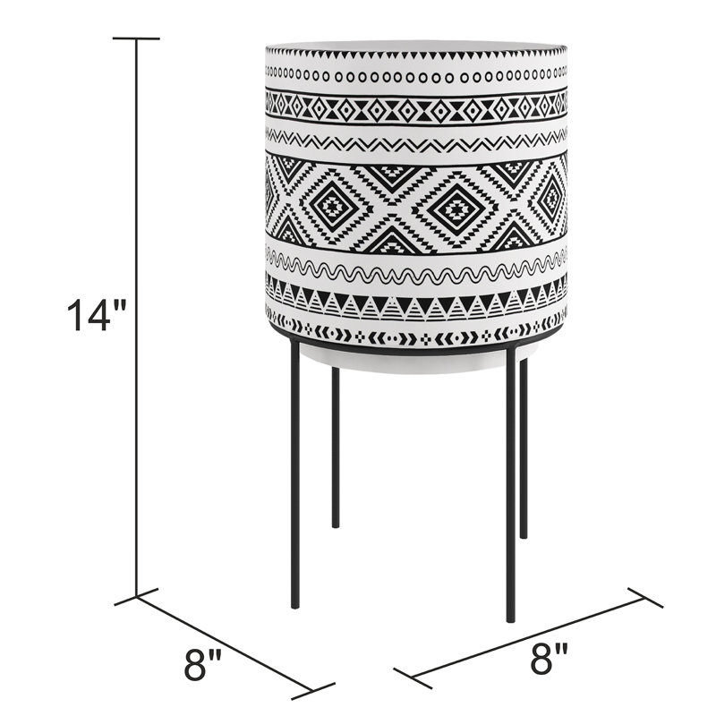 Mateo 14" Black & White Ceramic Planter with Metal Stand