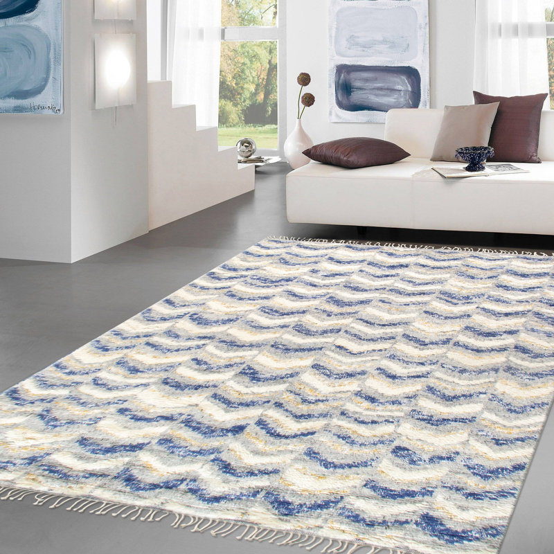 Ivory Hand-Knotted Wool Rectangular Area Rug 5' x 7'10"