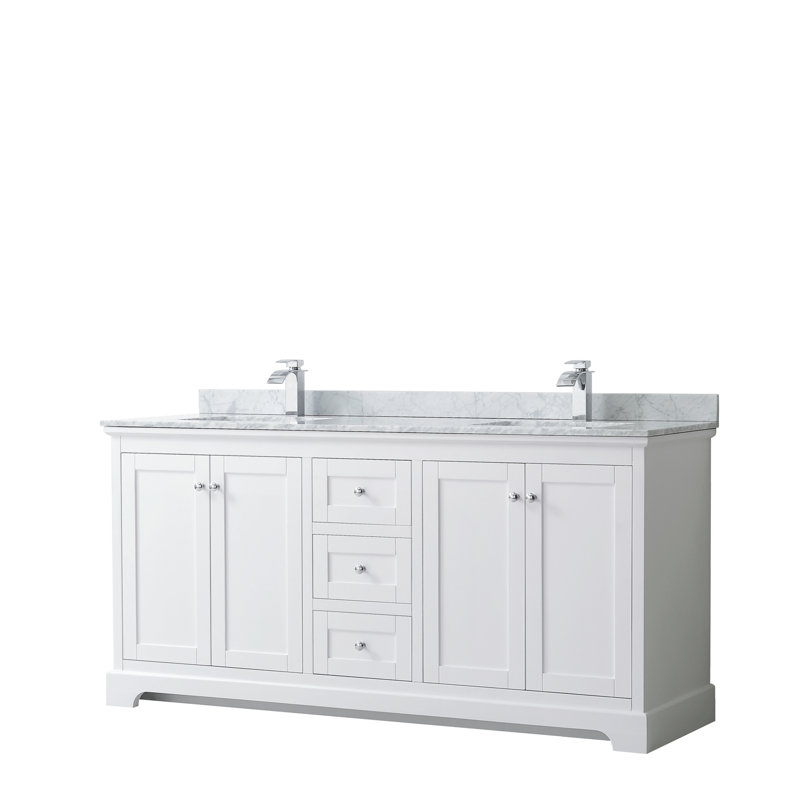 Avery 72'' White Double Freestanding Bathroom Vanity with Marble Top