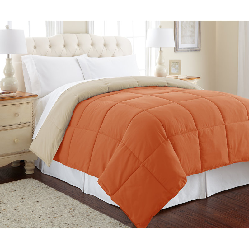 Twin Orange Rust and Oatmeal Reversible Down Alternative Comforter