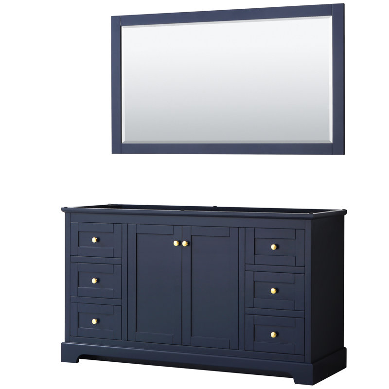 Avery Dark Blue 59" Single Vanity Base with Brushed Gold Accents