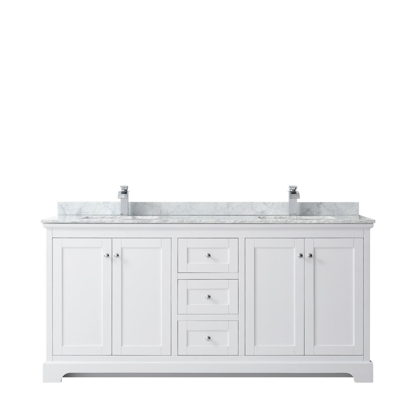 Avery 72'' White Double Freestanding Bathroom Vanity with Marble Top