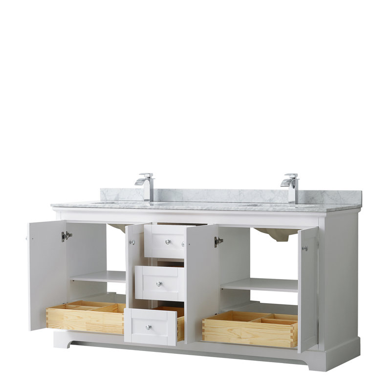 Avery 72'' White Double Freestanding Bathroom Vanity with Marble Top