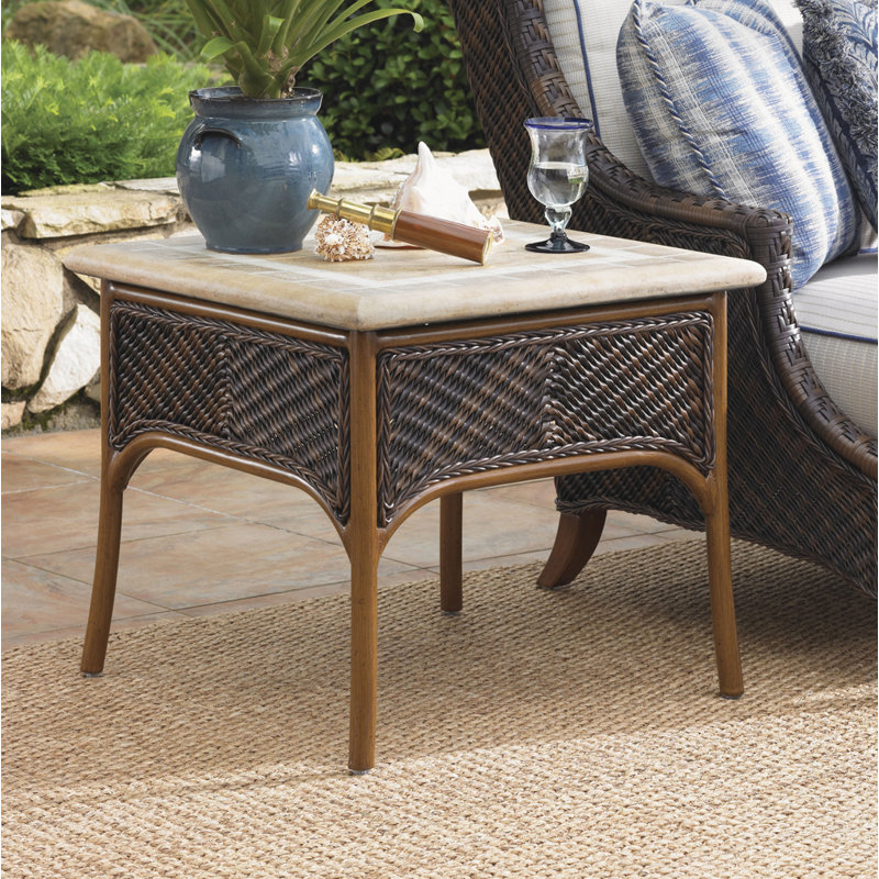 Cream Woven Wicker 26'' Square Transitional Accent Table