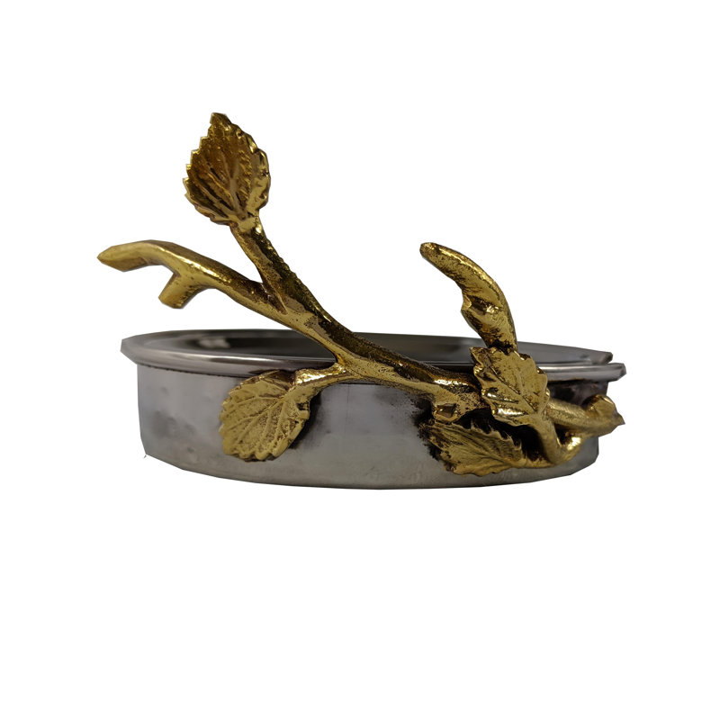 Elegant Stainless Steel and Gold Vine Coaster Set with Holder