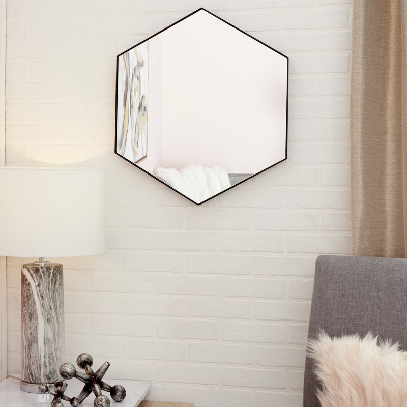 Hexagonal Black Wood Full Length Wall Mirror, 24" x 21"