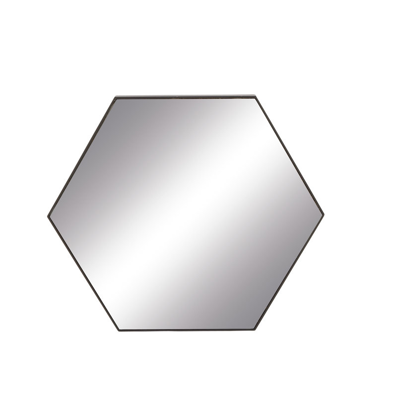 Hexagonal Black Wood Full Length Wall Mirror, 24" x 21"