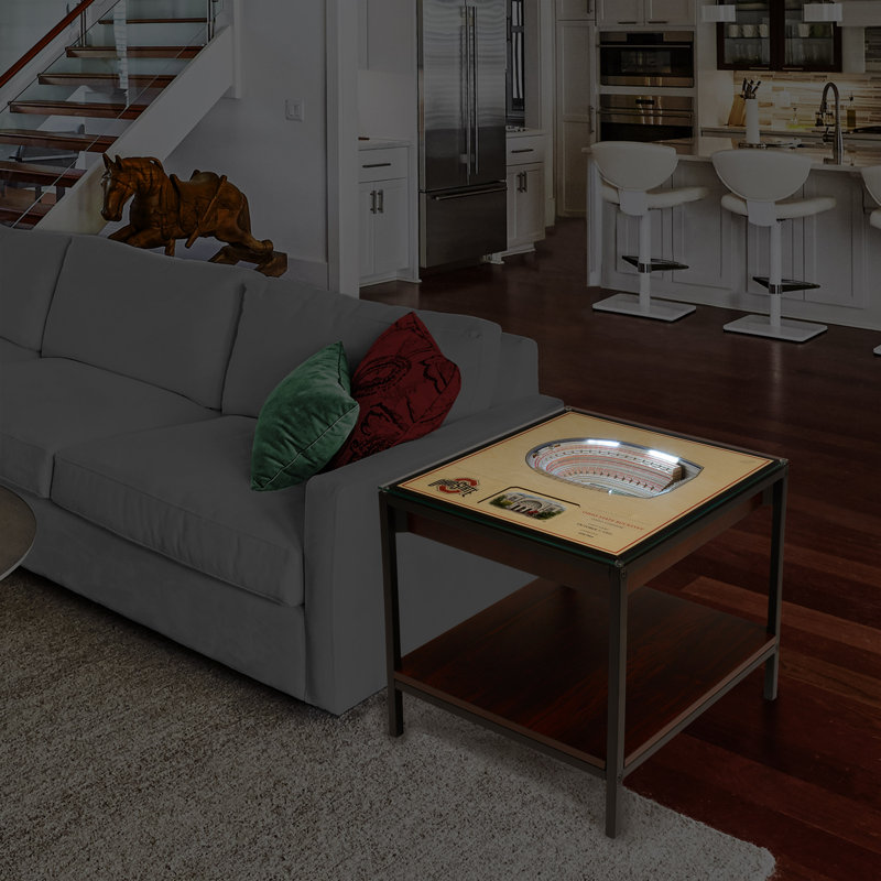 Black Metal and Wood StadiumView End Table with Storage