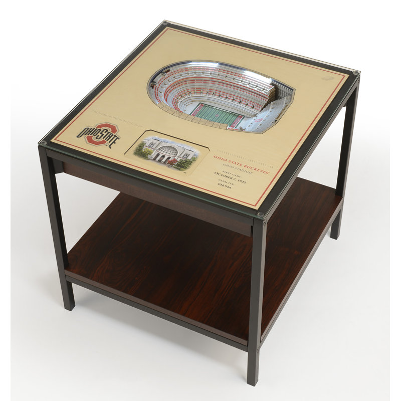 Black Metal and Wood StadiumView End Table with Storage