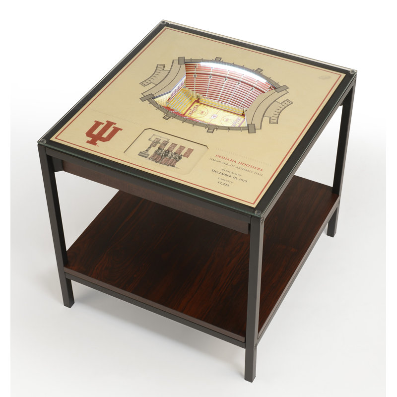 Modern Industrial Wood & Metal LED-Lit Stadium Art End Table