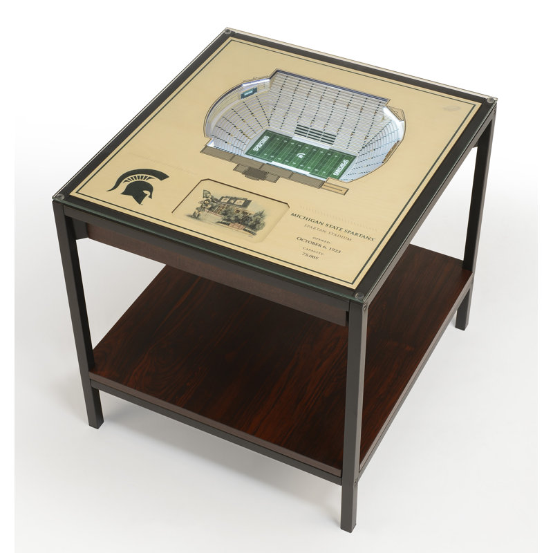 Rectangular Black Metal and Wood End Table with Storage
