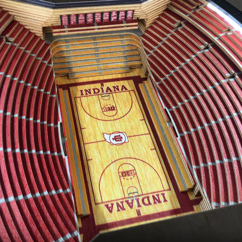 Modern Industrial Wood & Metal LED-Lit Stadium Art End Table