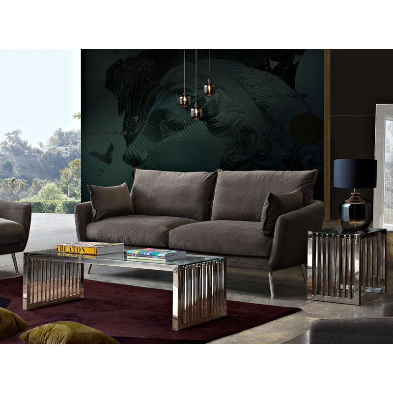 Soho Elegance Stainless Steel Rectangular Coffee Table with Glass Top