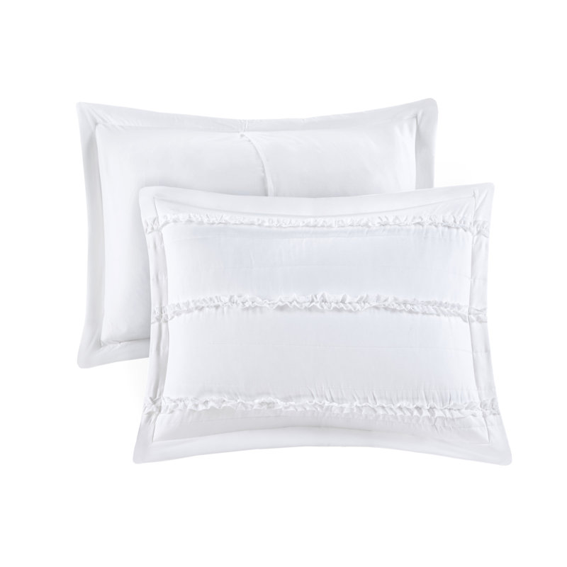 Celeste White Microfiber King Comforter Set with Ruffles