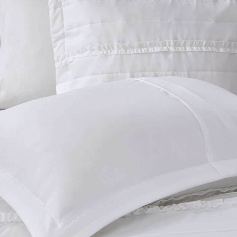 Celeste White Microfiber King Comforter Set with Ruffles