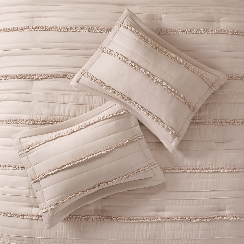 Celeste White Microfiber King Comforter Set with Ruffles