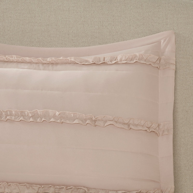 Celeste White Microfiber King Comforter Set with Ruffles