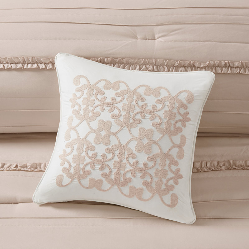Celeste White Microfiber King Comforter Set with Ruffles