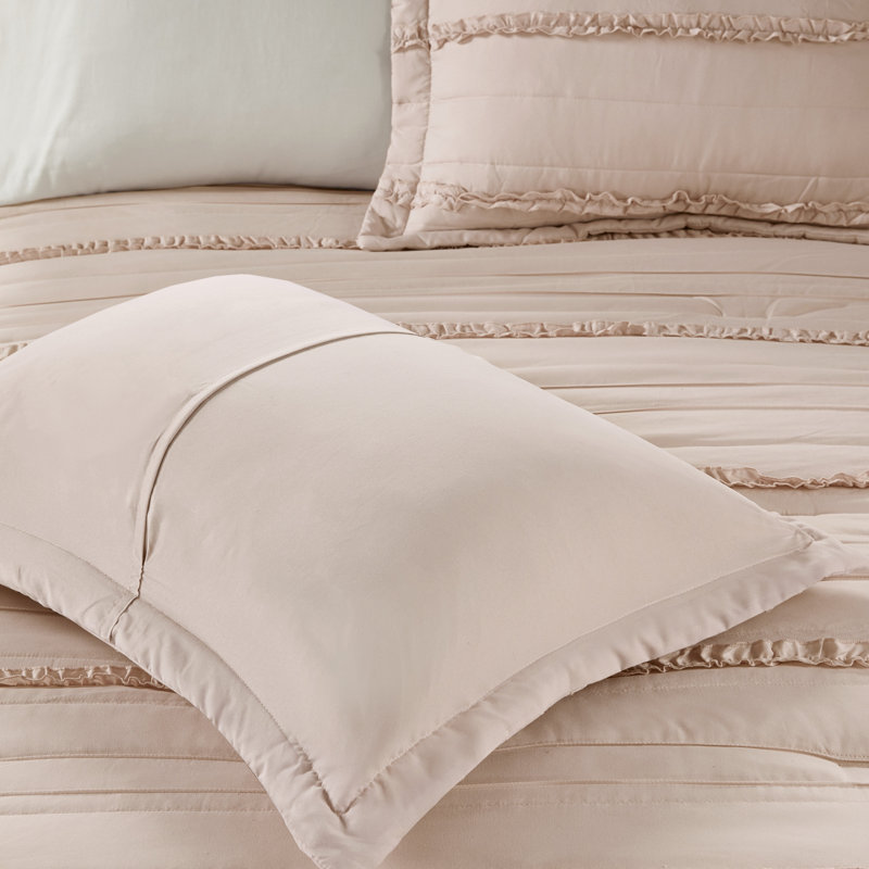 Celeste White Microfiber King Comforter Set with Ruffles