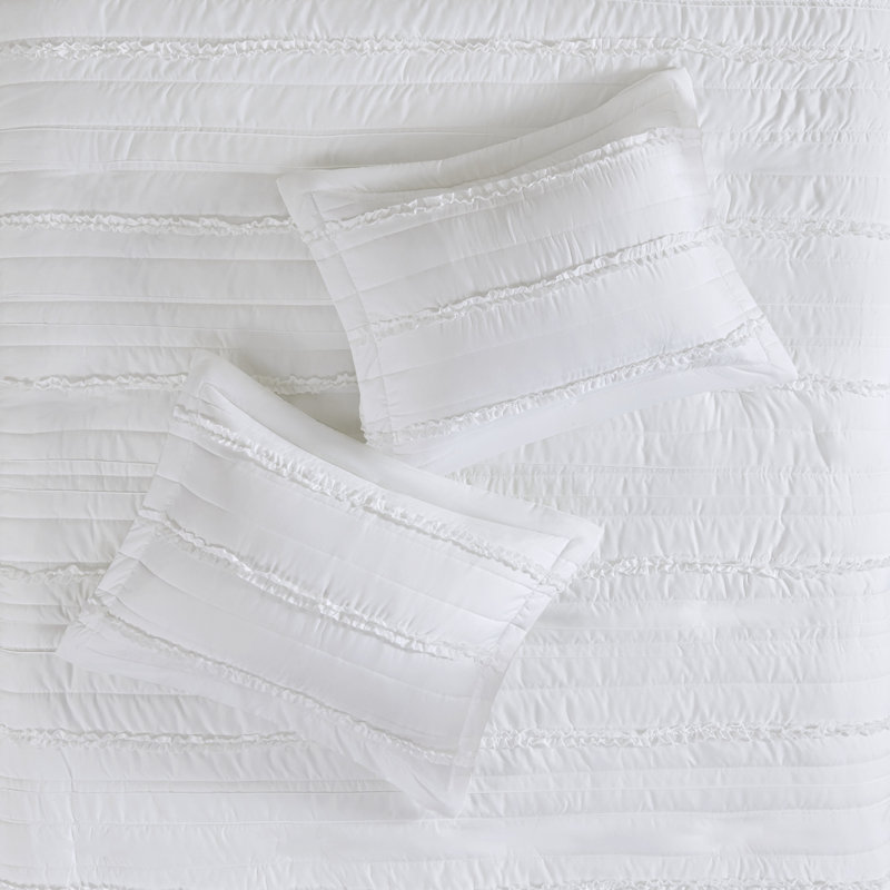 White Ruffled Microfiber King/Cal King 4-Piece Duvet Set
