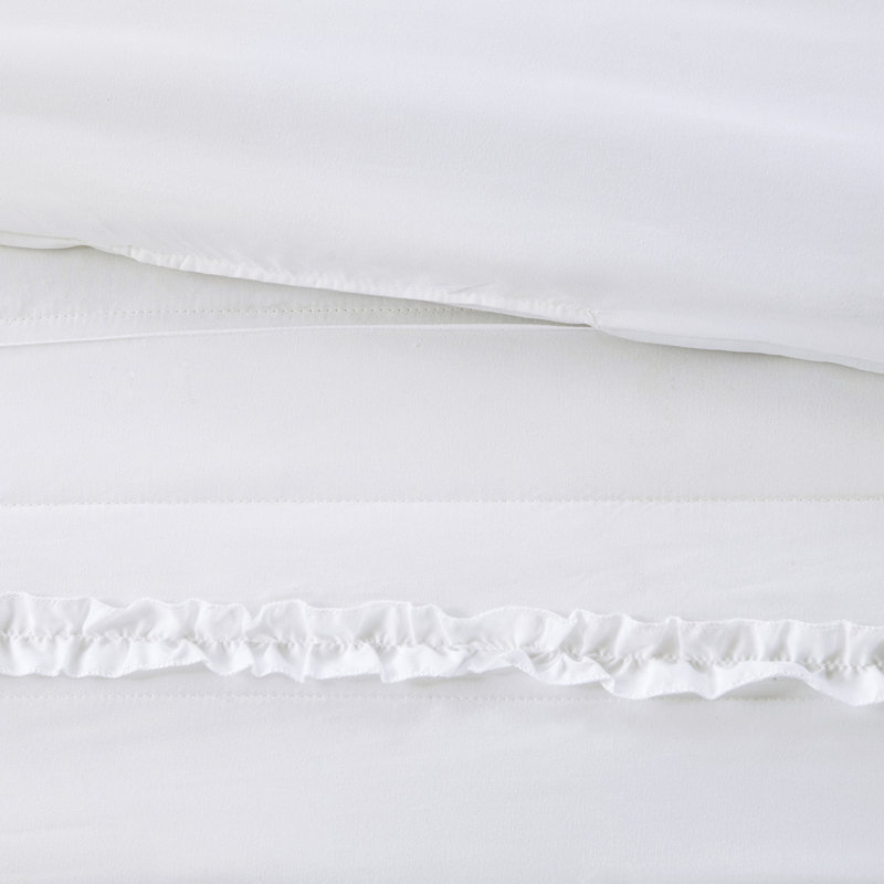 White Ruffled Microfiber King/Cal King 4-Piece Duvet Set