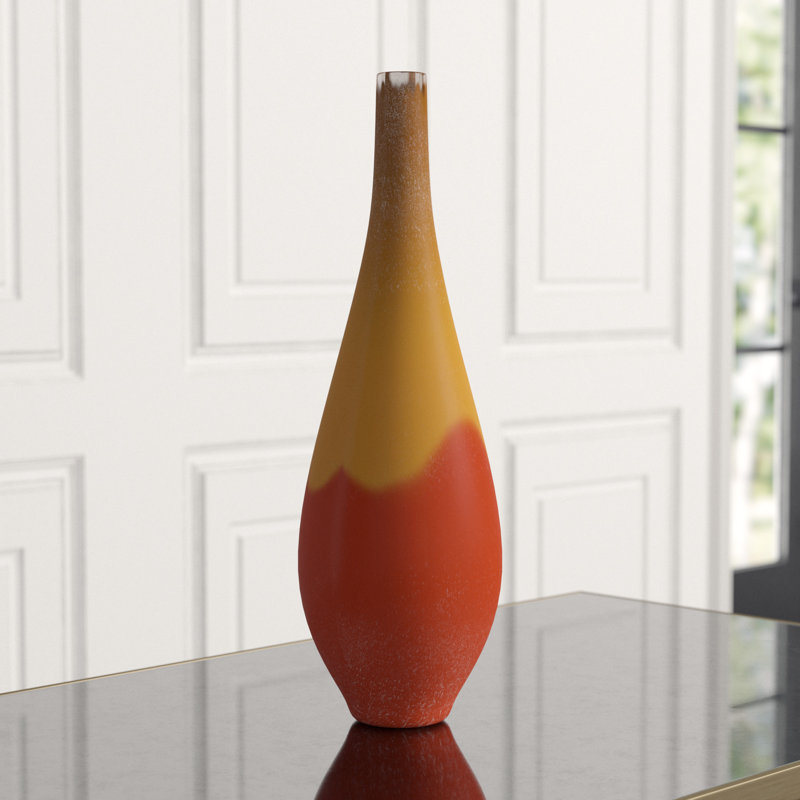 Yellow Bohemian Glass Bud Table Vase, 13.75"