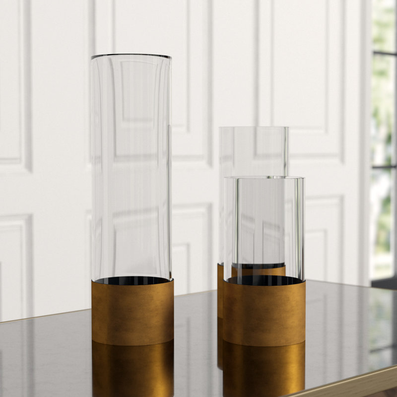 Evanston Midcentury Modern Electroplated Glass 3-Piece Vase Set