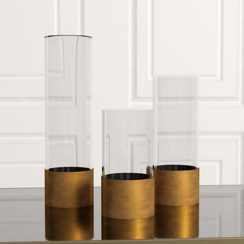 Evanston Midcentury Modern Electroplated Glass 3-Piece Vase Set