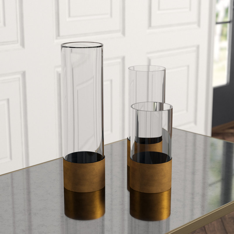 Evanston Midcentury Modern Electroplated Glass 3-Piece Vase Set