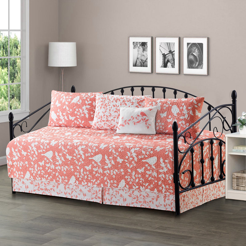 Birdsong Coral Reversible 6-Piece Daybed Cover Set