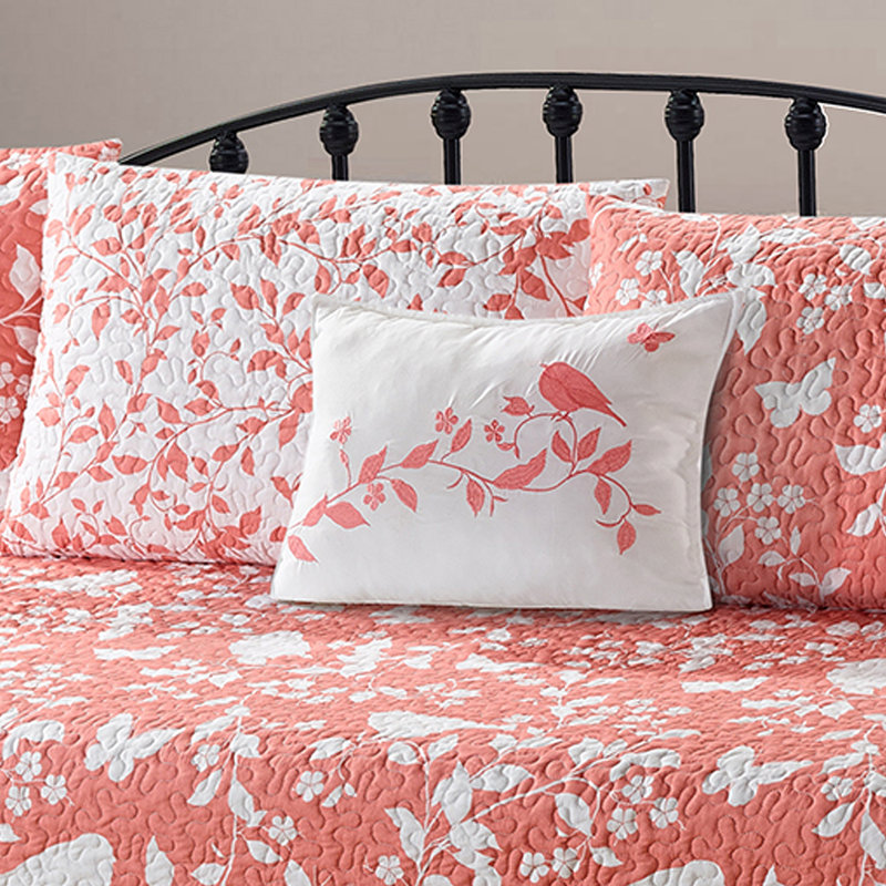 Birdsong Coral Reversible 6-Piece Daybed Cover Set