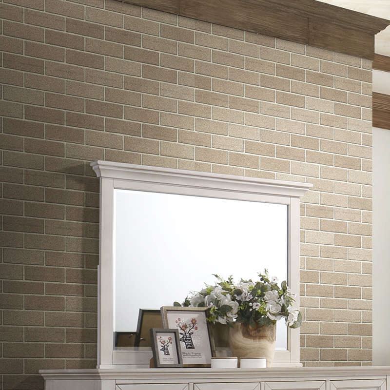 Transitional White Solid Wood Rectangular Dresser Mirror