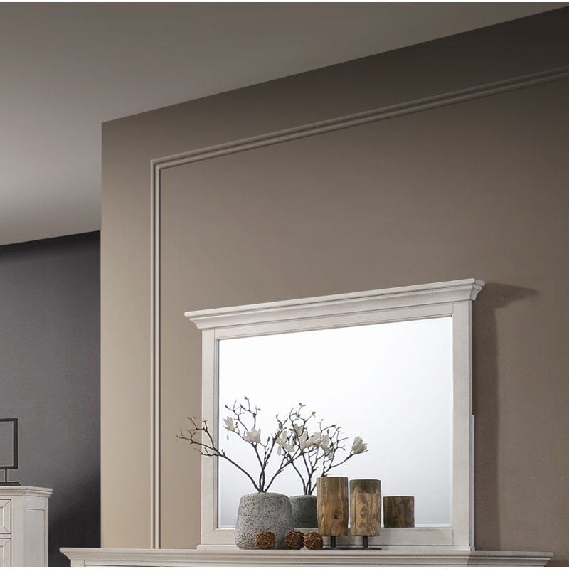 Transitional White Solid Wood Rectangular Dresser Mirror
