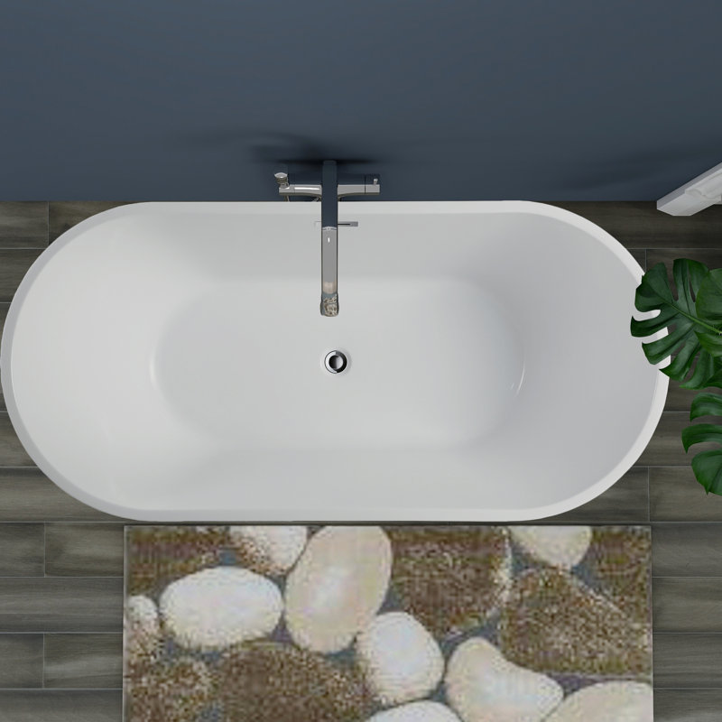 White Acrylic Freestanding Soaking Bathtub, 59"