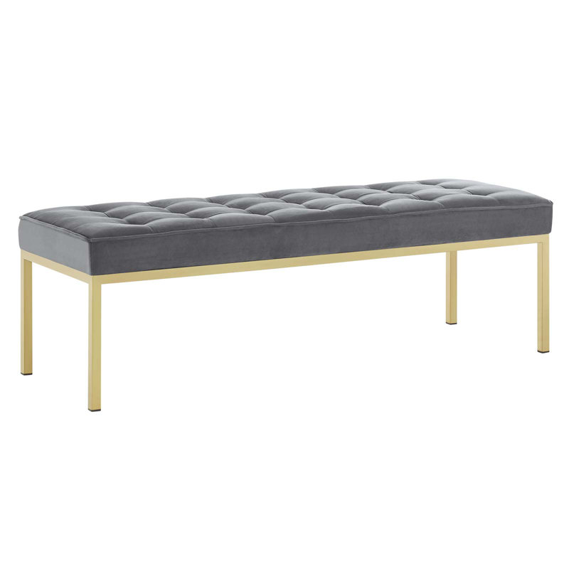 Mid-Century Modern Teal Performance Velvet Bench with Gold Stainless Steel Legs