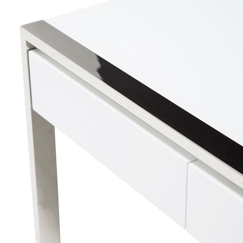 White and Silver Glass Home Office Desk with Drawers