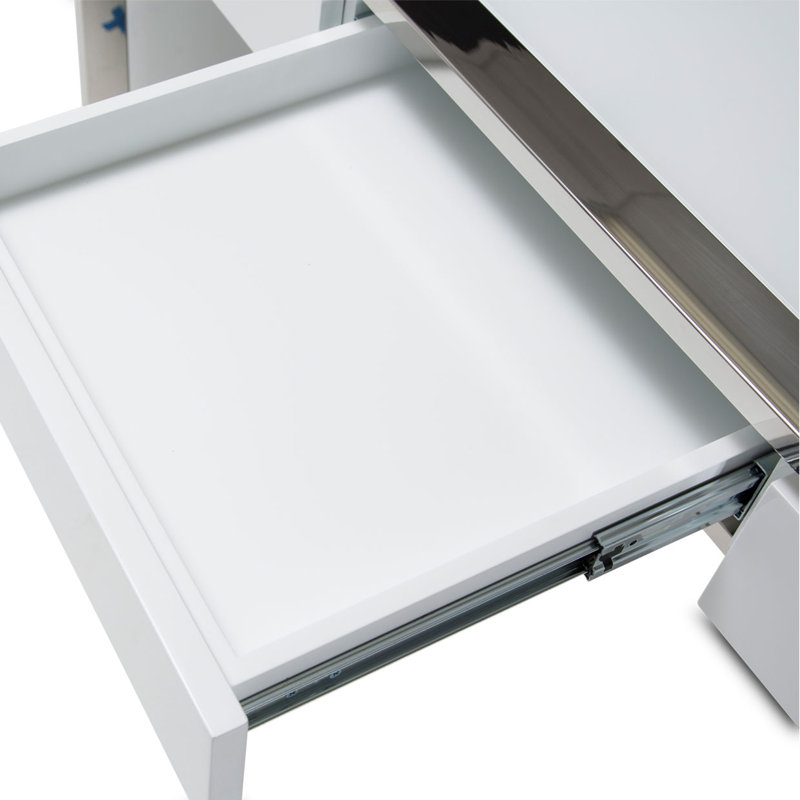 White and Silver Glass Home Office Desk with Drawers