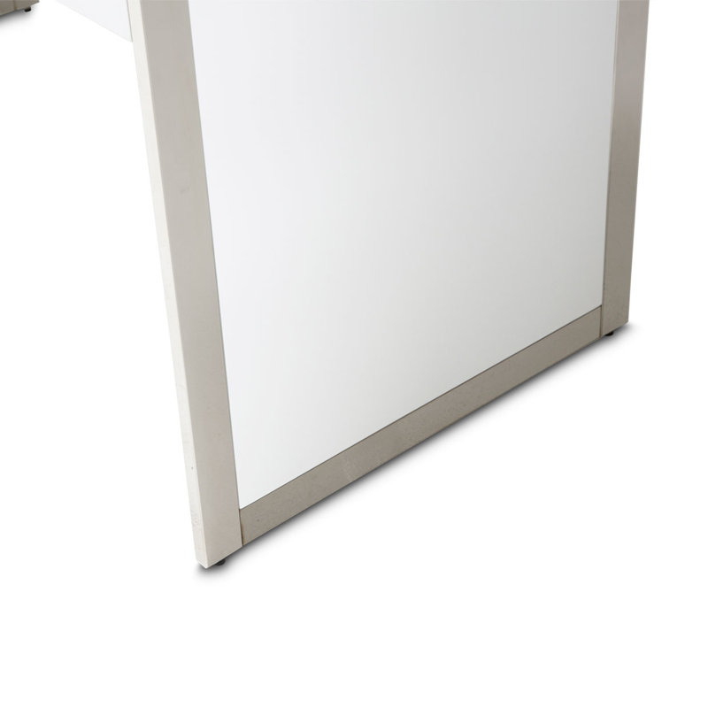 White and Silver Glass Home Office Desk with Drawers