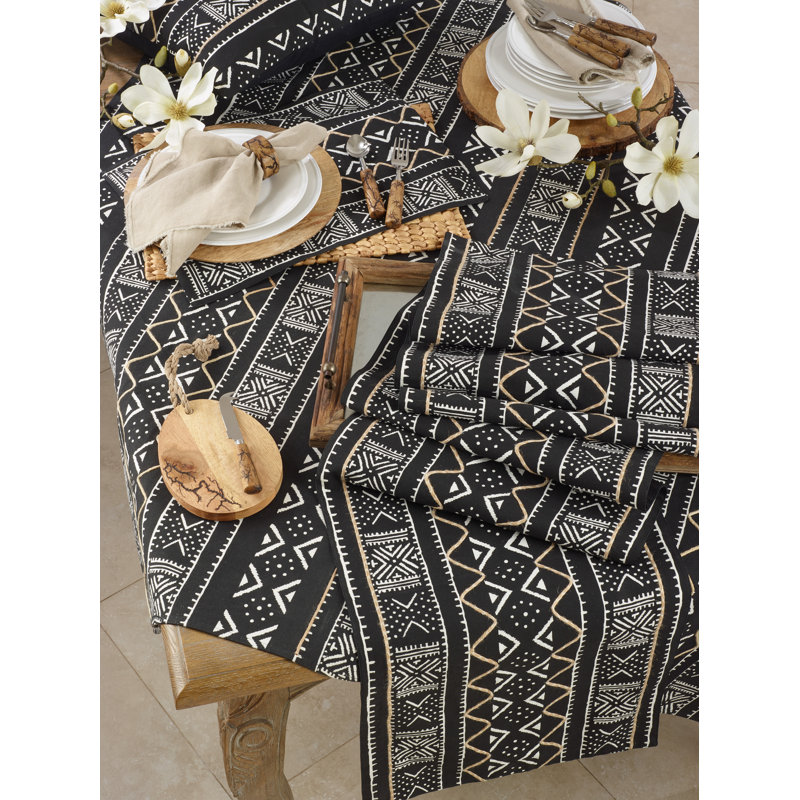 Black and White Cotton Geometric Mud Cloth Placemats