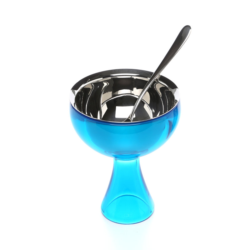 Blue Glass Dessert Bowl with Spoon