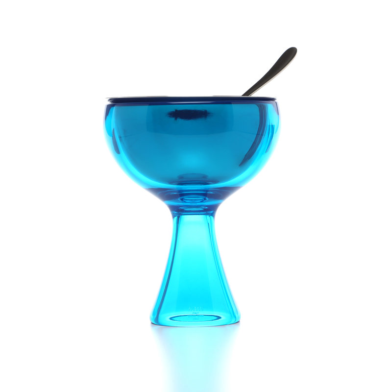 Blue Glass Dessert Bowl with Spoon