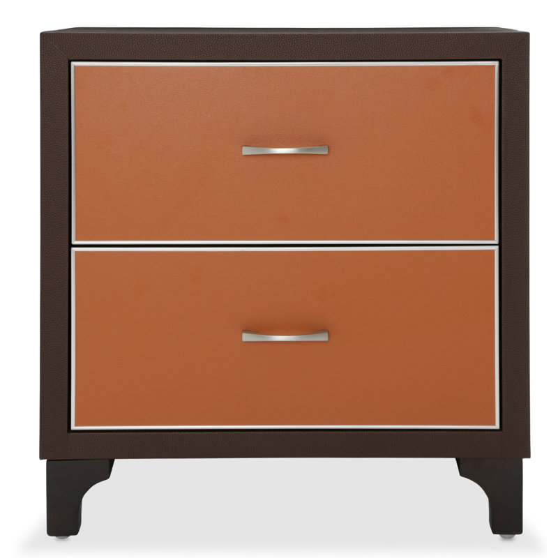 Diablo Orange and Brown 2-Drawer Transitional Nightstand