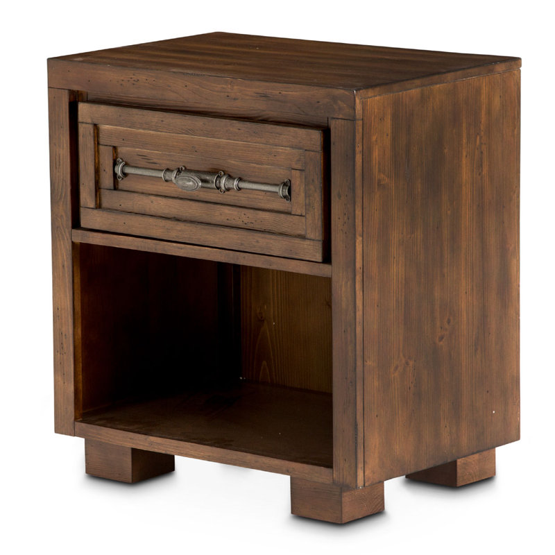 Carrollton Transitional 1-Drawer Spruce Wood Nightstand in Rustic Ranch Brown