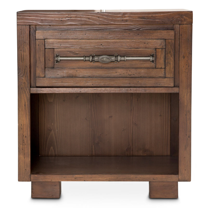 Carrollton Transitional 1-Drawer Spruce Wood Nightstand in Rustic Ranch Brown