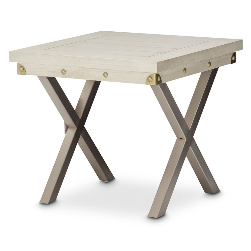 Vanilla White Wood and Metal Square End Table