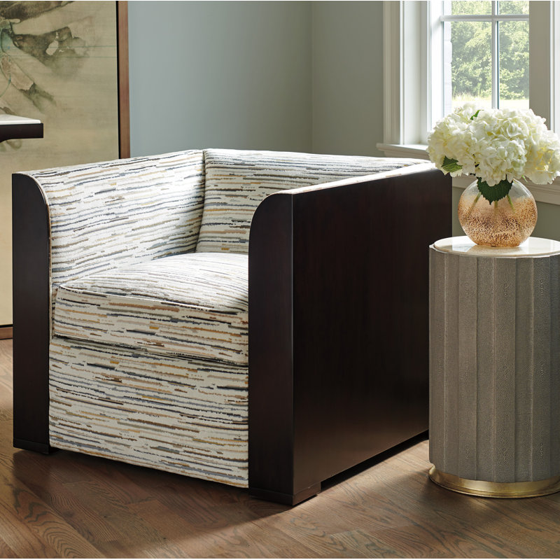 Brown Walnut and Fabric Luxe Transitional Armchair