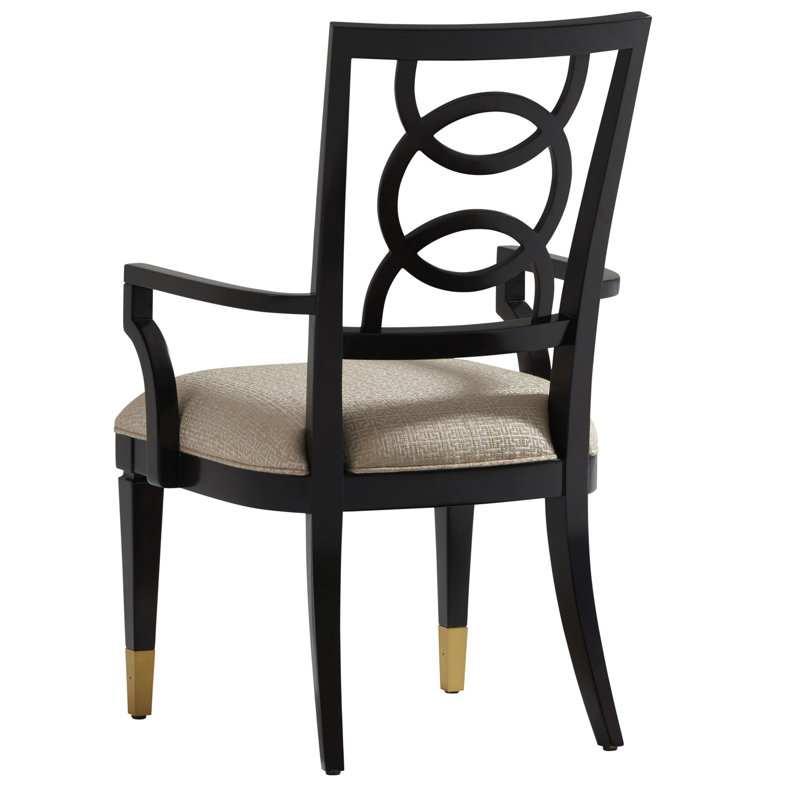 Modern Ivory Geometric Leather Arm Chair with Satin Gold Ferrules